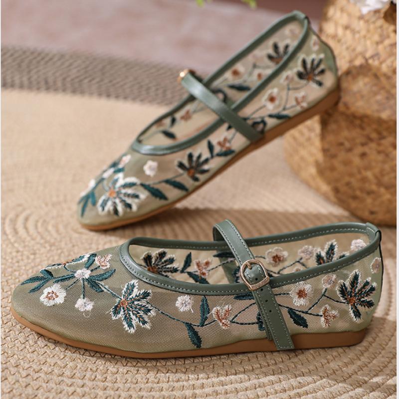 Мода 2025 Весна Высокое Качество Повседневные Сетчатые Женские Балетки, Декор Пряжкой Большой Размер Туфли Мэри Джейн женская обувь