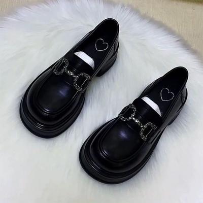 Женские лоферы на платформе 2025 осень новые универсальные ретро мода на высокой подошве JK стразы британский стиль маленькие кожаные туфли женские