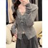 Women's Knitted V-Neck Lace Trim Top - Autumn/Winter Style, Chic and Youthful Layerable Piece