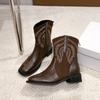 Большой размер острый носок ретро вышитые толстый каблук ковбойские сапоги женские осень и зима новые персонализированные короткие сапоги