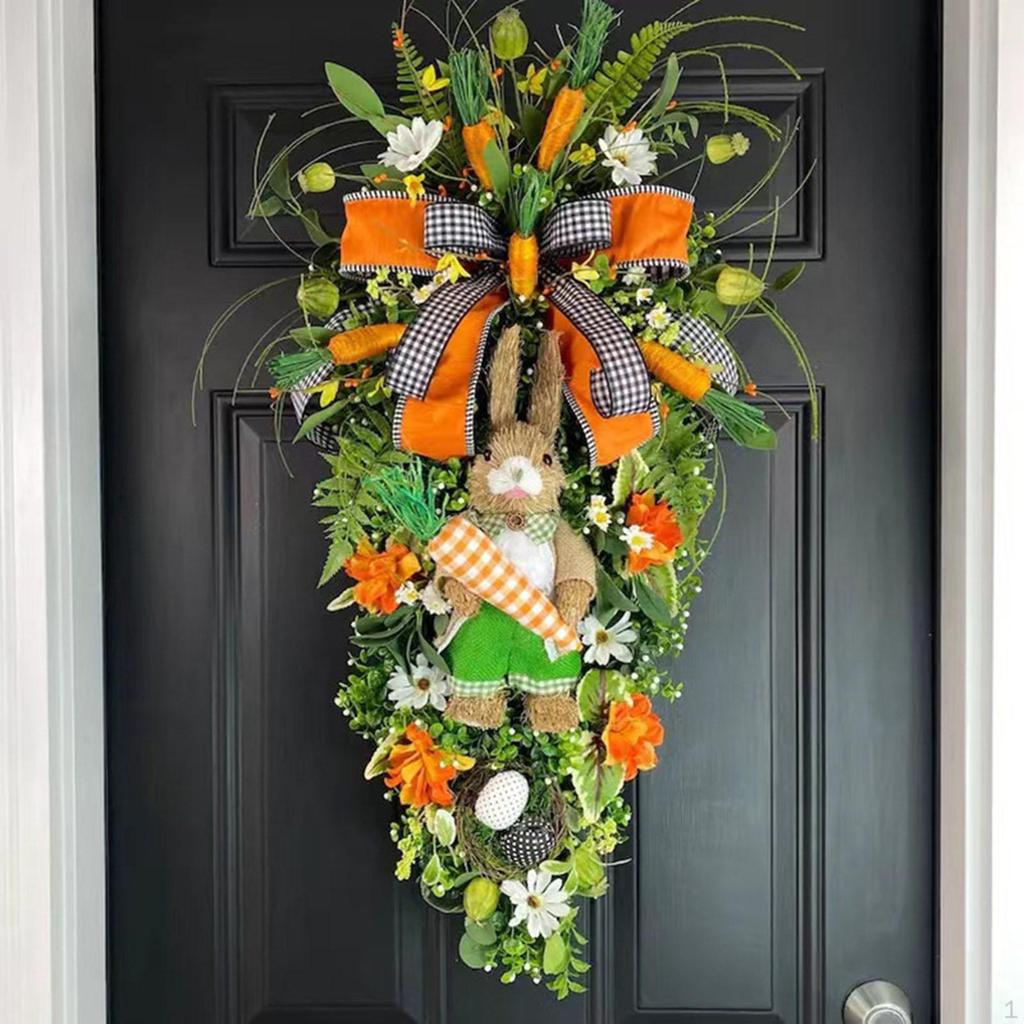 Easter Teardrop Wreath Artificial Hanging Crafts Front Door Swag for Fireplace Shelf