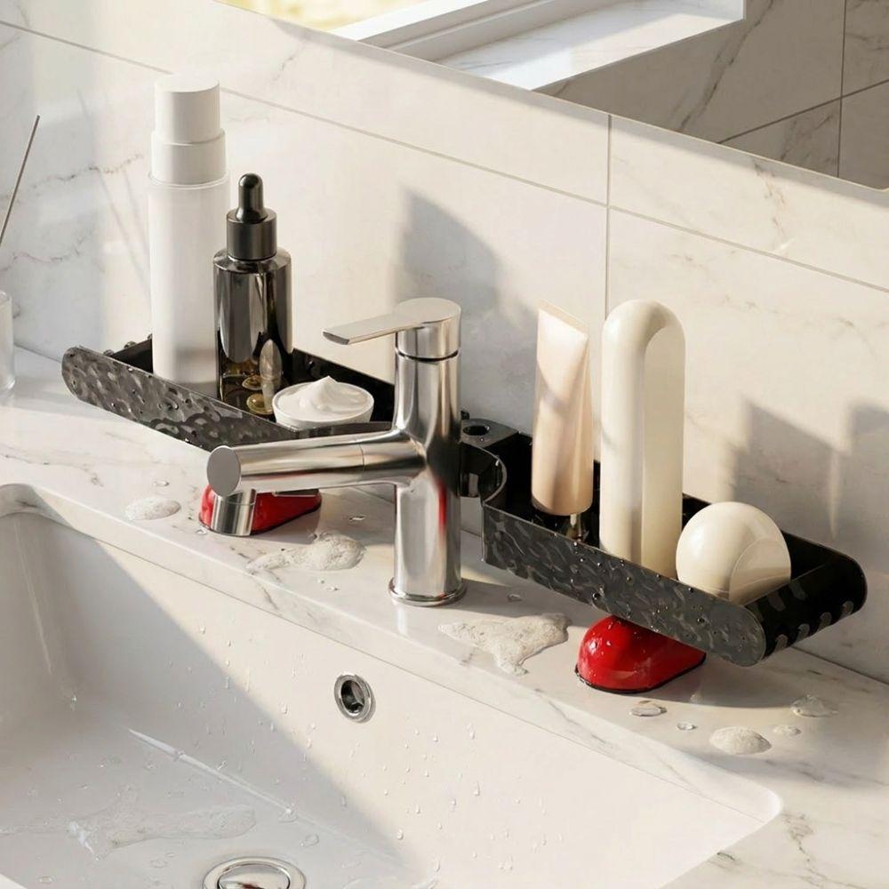 U-shaped Bathroom Storage Rack Dual-grid Faucet Sink Shelf Water Drainage Holder Washstand