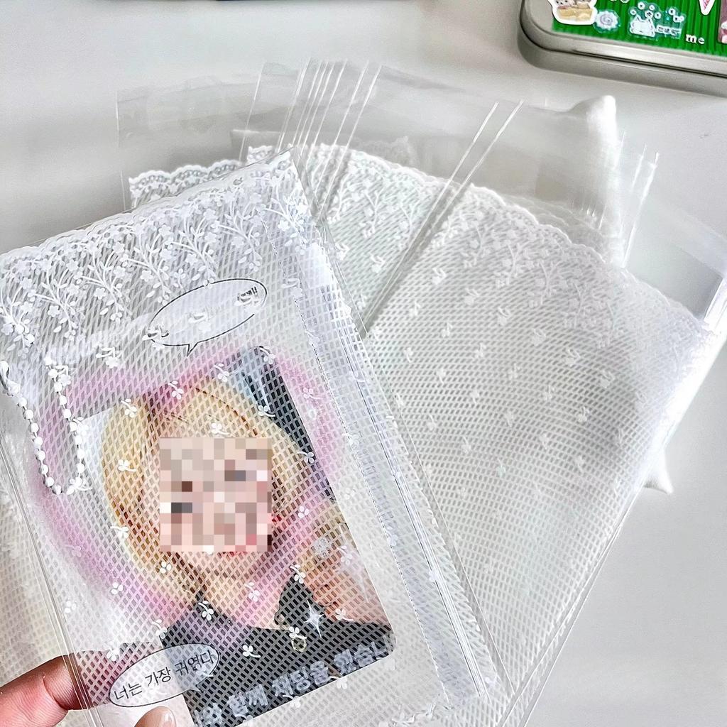 100 шт. Белый кружевной пакет из ОПП с самоклеящимся клапаном, эстетичный, для упаковки фотокарточек K-pop 3 дюйма, декоративный пакет, милая упаковка для подарков для карточек