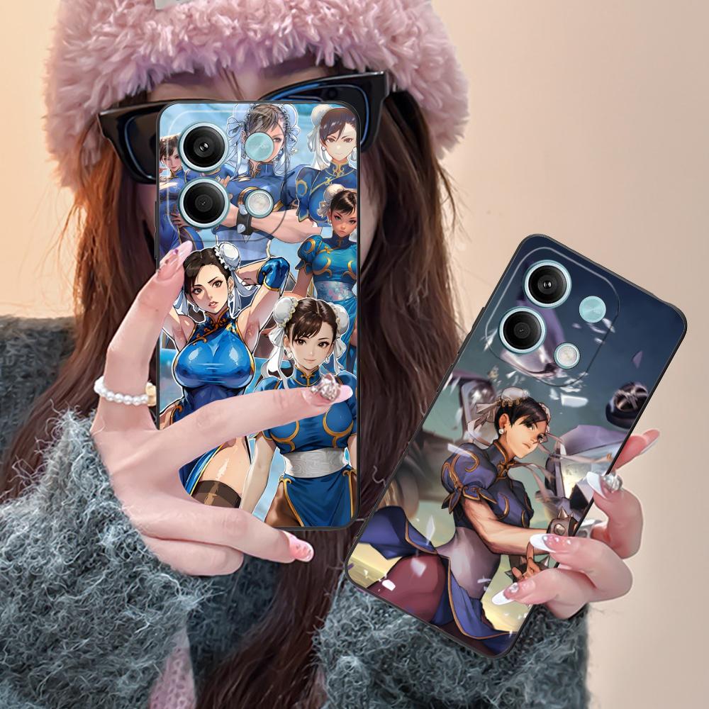 Street Fighter Chunli Phone Case for Xiaomi Redmi Note 14 13 12 11 10 9 S A Pro Plus Lite 5G Black Pretty Luxury Cover