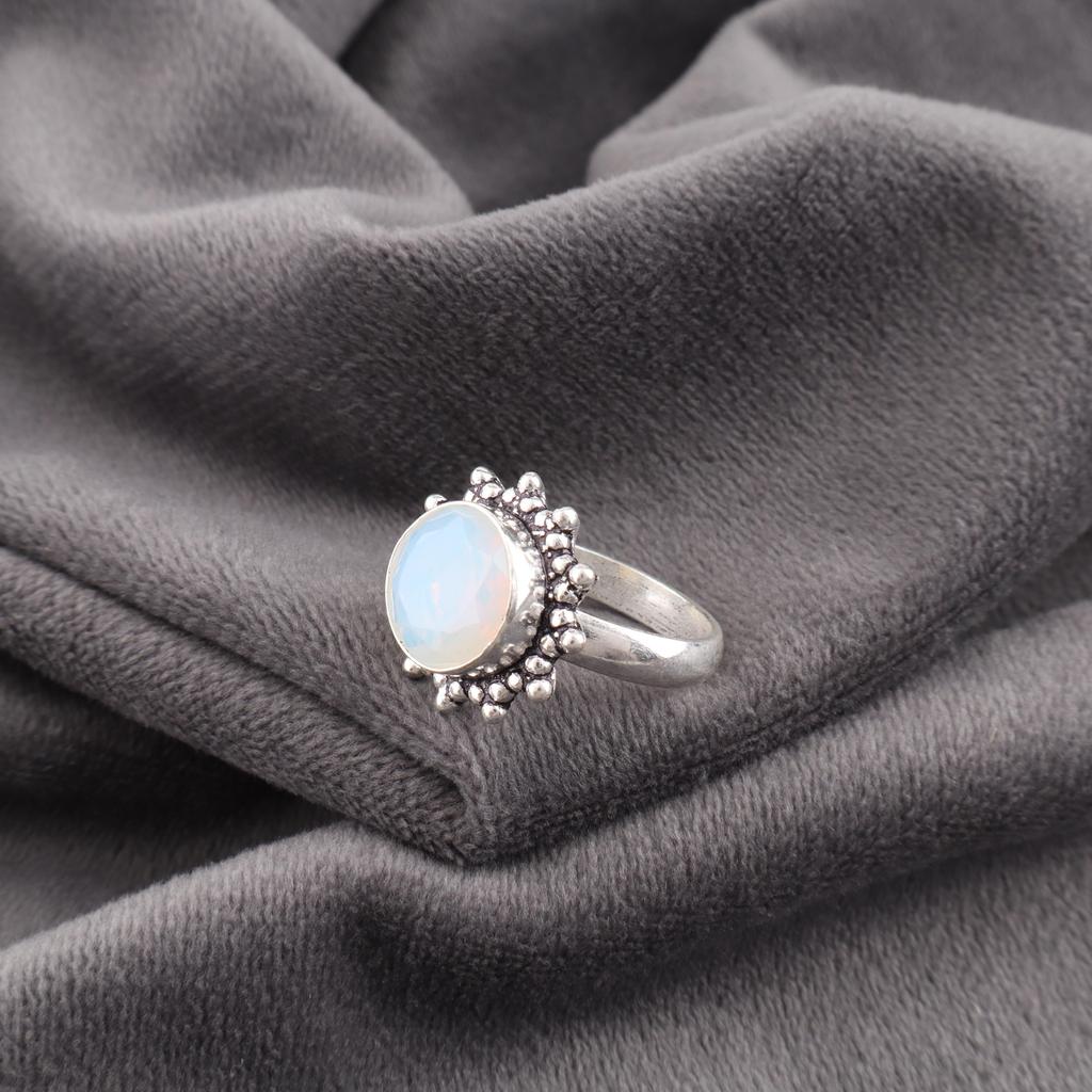 Milky Opal Gemstone Jewelry, Handmade Silver Beautiful Ring, 925 Solid Sterling Silver Jewelry, Meditation Ring Gift For Grandma