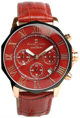Часы Красный хронограф 10 АТМ Водонепроницаемый деловой формальный кожаный ремень [Salvatore Mara] Мужские