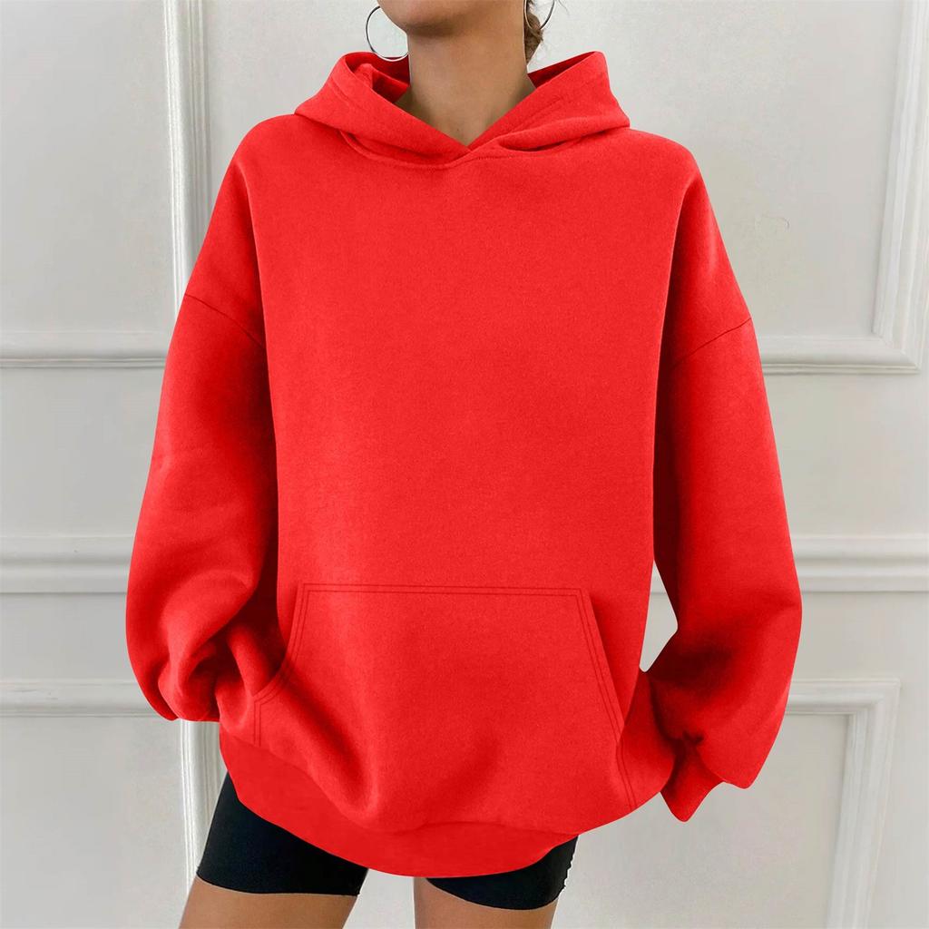 Женская модная повседневная толстовка с капюшоном, однотонная, с карманом, с длинным рукавом