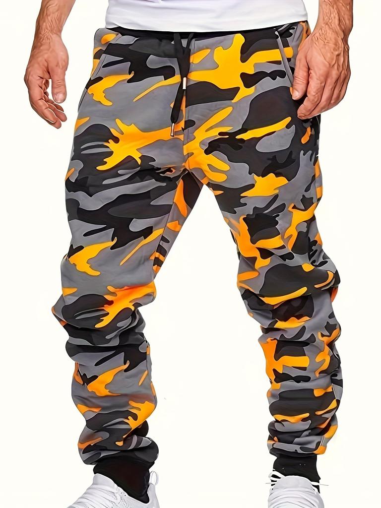 Men's Stylish Comfy Camouflage Pattern Joggers Pockets Active Breathable Slim-fit Drawstring Hiking Jogging Cycling Outdoor Fitness