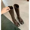 Cowhide Version ~ Retro Pleated Thick-soled Long Knight Boots Women's Slim Leather High Boots