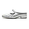 French Square Toe Half Slippers Women Summer Outer Wear One Strap Pleated Silver Baotou Single Shoes Women