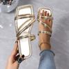 Summer Sandals for Women Flat Sandal Sparkle Rhinestone Slide Trendy Women's Beach Sparkly Dressy Slip On Bling Casual Shoes