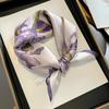 1pcs 70cm Hibiscus Flower Pattern Silk Scarf for Women Simulated Silk Purple Floral Scarfs Versatile Decorative Square Scarf