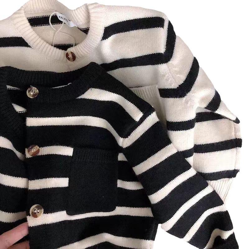 Мягкий полосатый кардиган для корейских детей - Унисекс, Весна и Осень, Модное вязаное пальто