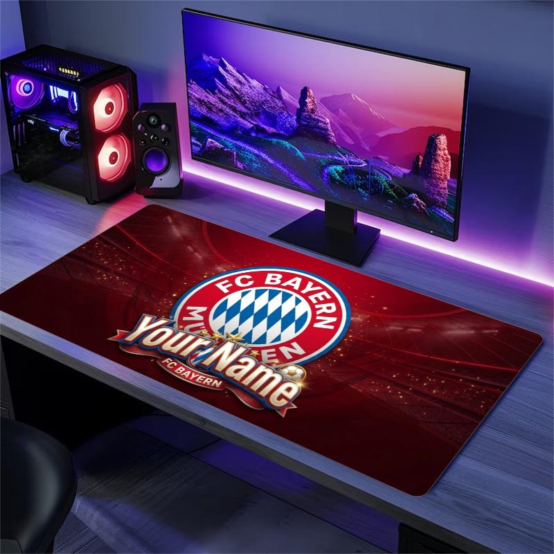 Bayern Munchen Flame Logo Custom Name Large Size Mouse Pad Gaming Table Cushion Nonslip Laptop Tablet Big XXL Mat Mini PC Playmat With Lock edge