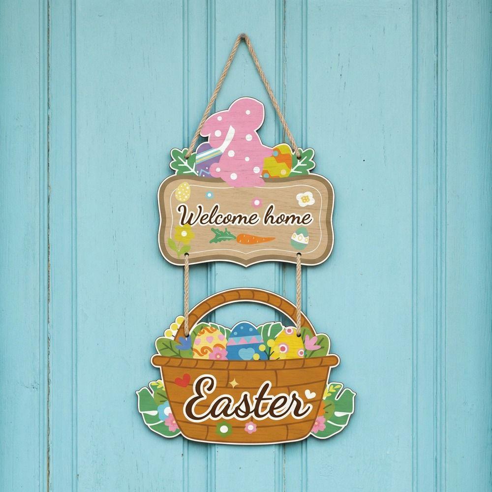 Cartoon Easter Welcome Sign Paper Bunny Egg Decor Easter Hanging Ornament Party Decoration