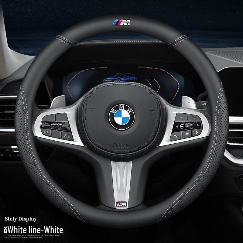 Leather Steering Wheel Cover for BMW: Fits 3, 5 Series, X1-X7, 320li, 525li