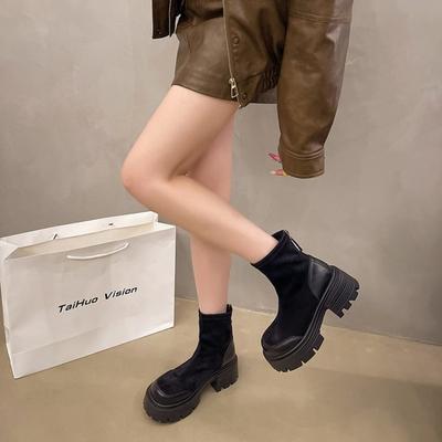 Горячая Распродажа Женские Модные Замшевые Ботильоны Плюшевые Туфли на Среднем Каблуке 2025 новый Тренд Массивная Обувь Модная Обувь для Ходьбы Нескользящие Ботильоны Женские