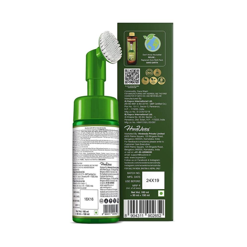 Пенка для умывания с Алоэ вера (150 мл), Aloe Vera Foaming Face Wash,  WOW Skin Science