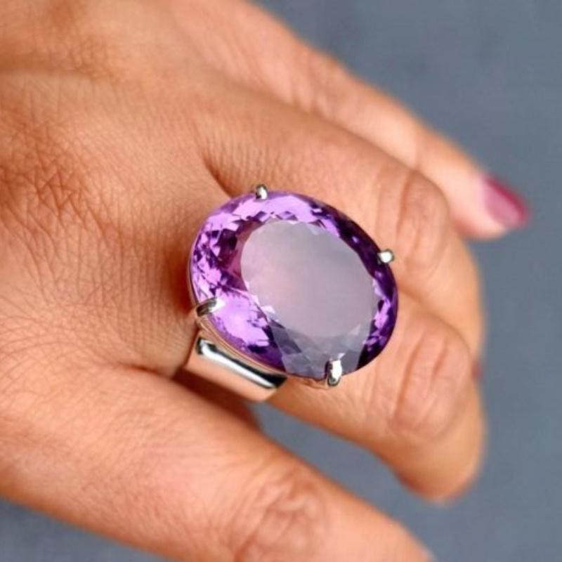 Luxury Sparkling Purple Color Oval Women's Ring Delicate Fashion Wedding Banquet Accessories Jewelry Gifts