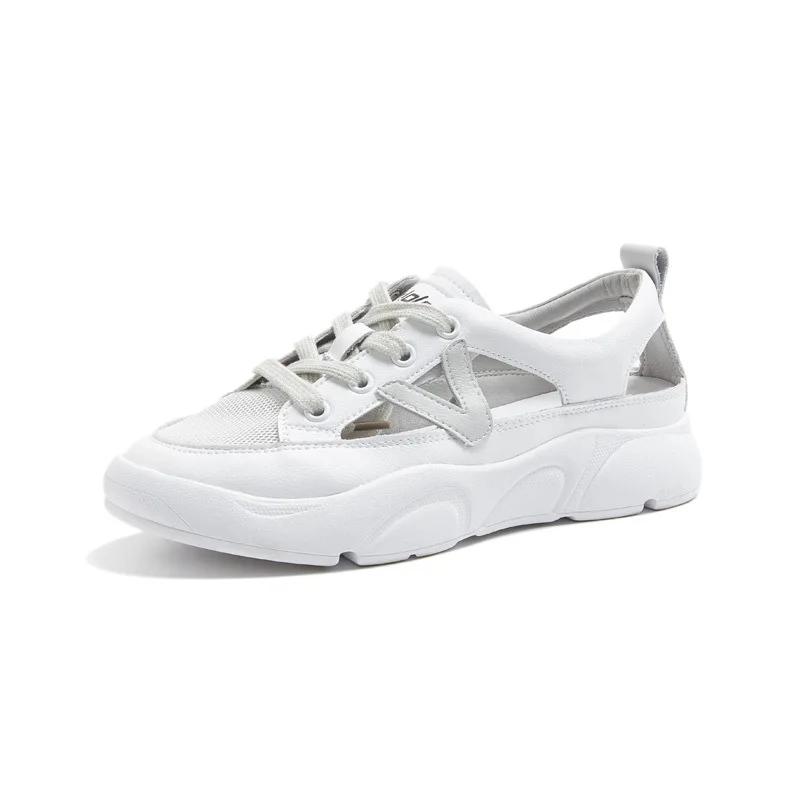 Сандалии женские из натуральной кожи с дышащей сеткой, высокие, женские, на шнуровке, разноцветные, сандалии-криперы