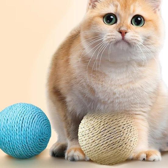 Джутовая Мяч-Игрушка для Кошек с Большим Саморазвлекающим Мячом Пищалкой Дополнительно для Прорезывания Зубов Кусания Натуральная Игрушка из Сизаля
