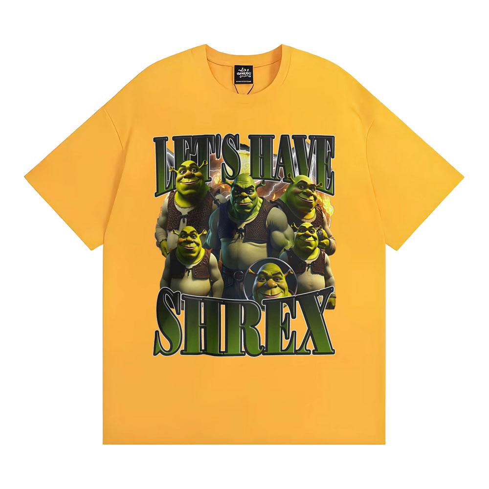 Смешная футболка с графическим мемом Shrek 'Давайте устроим Шрекса' Унисекс Женская Мода Винтажные Футболки с Коротким Рукавом Хлопок Свободная Оверсайз Футболка