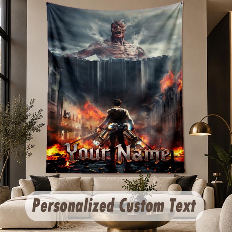Custom Text Printed Tapestry Attack on Titan Pattern Large Wall Hanging Indoor Room Decor