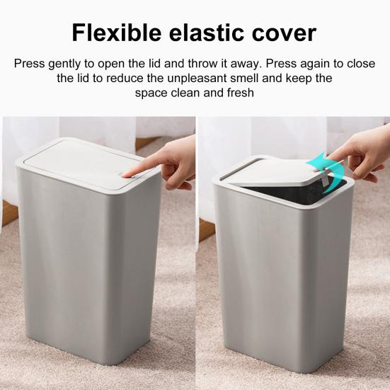 Bathroom Trash Can with Press Top Lid High Durability Large Capacity Solid Color Slim Wastebasket Garbage Can