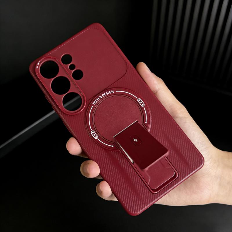 Carbon Fiber Magnetic Bracket Phone Case for Samsung S26 Ultra S25 Edge S24 FE S23 S22 Plus A35 A36 A52 A54 A16 A15 A14 A07 A06