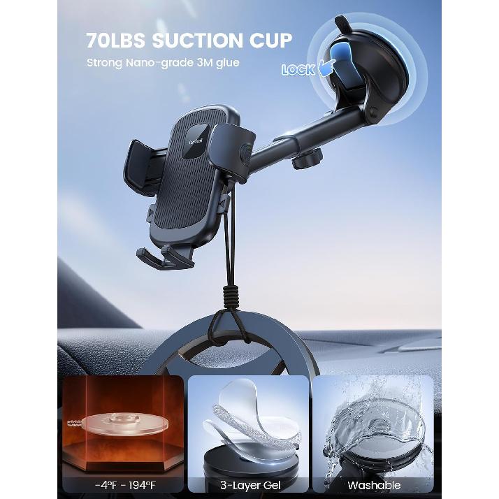 Lamicall Car Phone Holder Dashboard Vent Windshield 70 LBS Suction 3-in-1