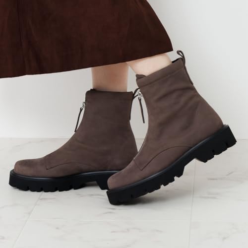 HIMIKO front zip boots with genuine leather cushioned track sole and thick sole, gray, size 265 (product number 651409).