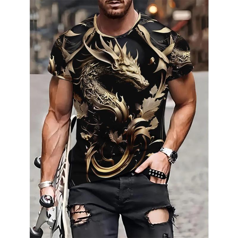 Мужская футболка с принтом дракона 3D с круглым вырезом и коротким рукавом, летняя футболка, модная, больших размеров, свободная, повседневная, трикотажная, спортивная футболка