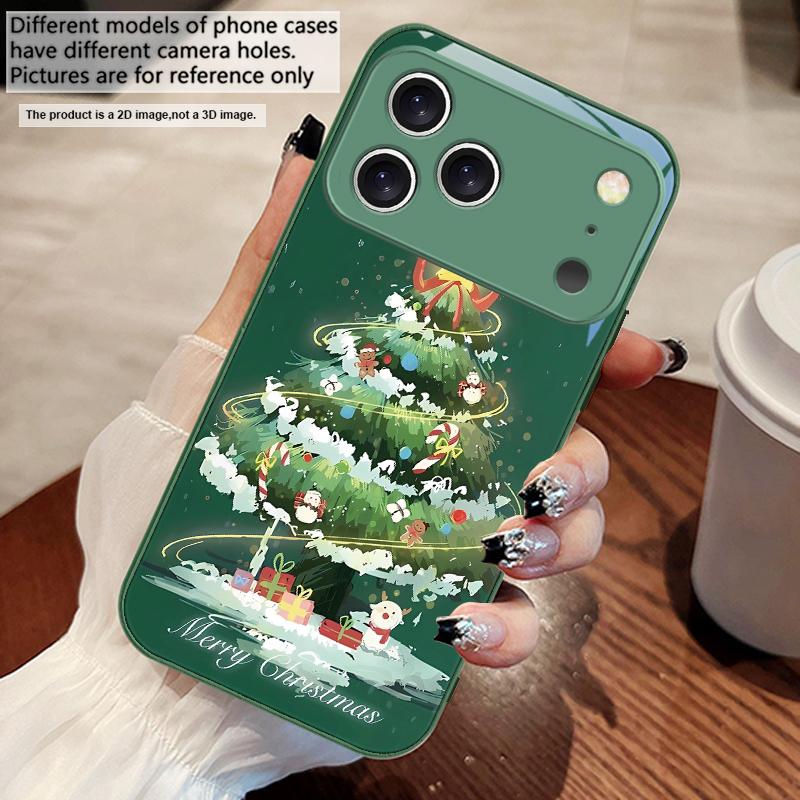 Украшенная Рождественская Елка Для iPhone 17 Air 16 E 15 14 13 Plus 12 mini 11 17 Pro Max XR Xs Max 16E 7 8 Закаленное Стекло Чехол Для Телефона