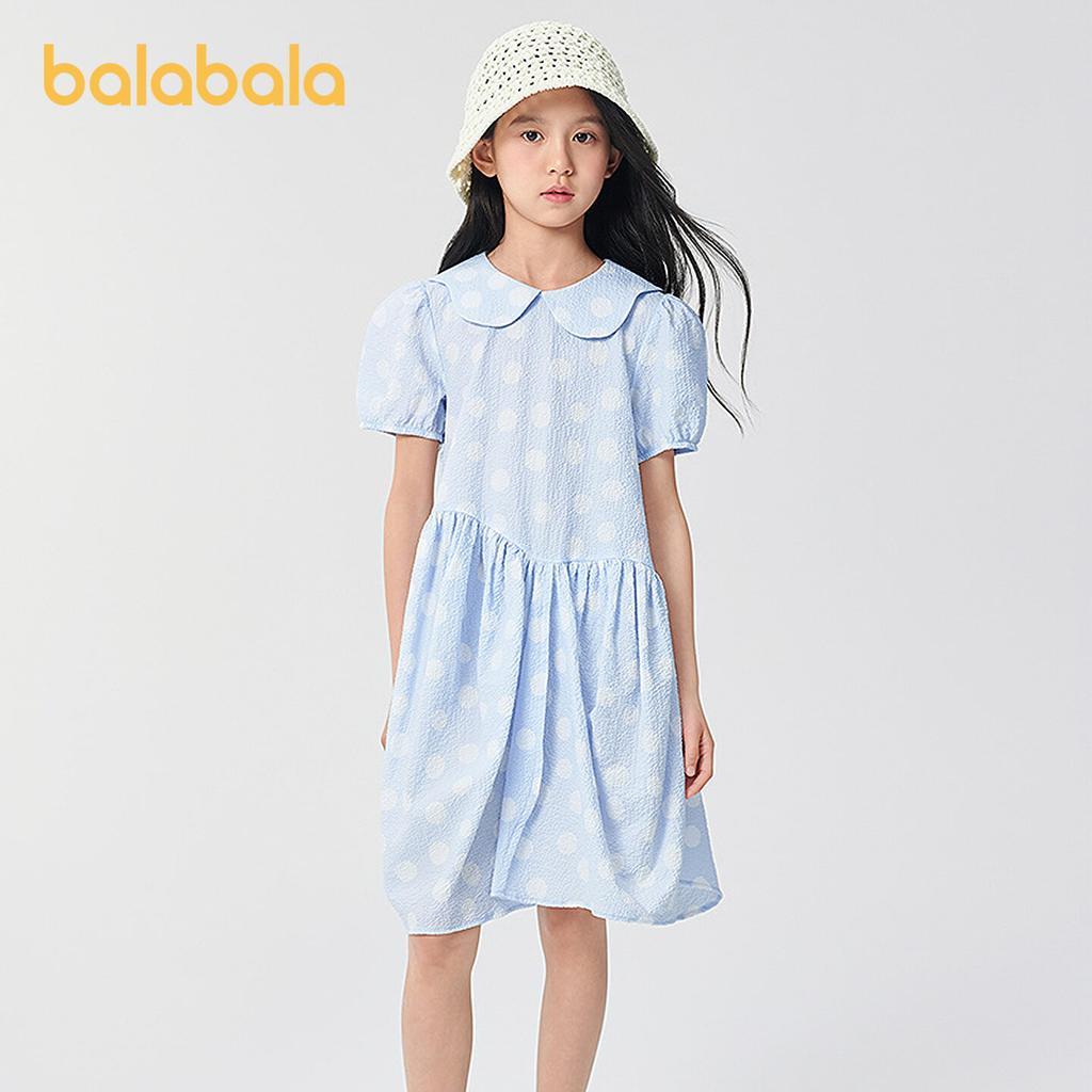 Balabala Children's Clothing Girls' Dress 2025 New Summer Clothing Bubble Texture Princess Skirt