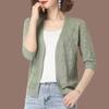 Women's Summer Hollow Out Plus Size Short Knitted Cardigan Design Elegant Loose Medium Sleeve Thin Jacket