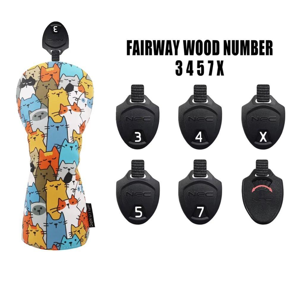 Cartoon Animal Golf Wood Headcover Graffiti Cat Pattern Golf Club Protector Driver Fairway