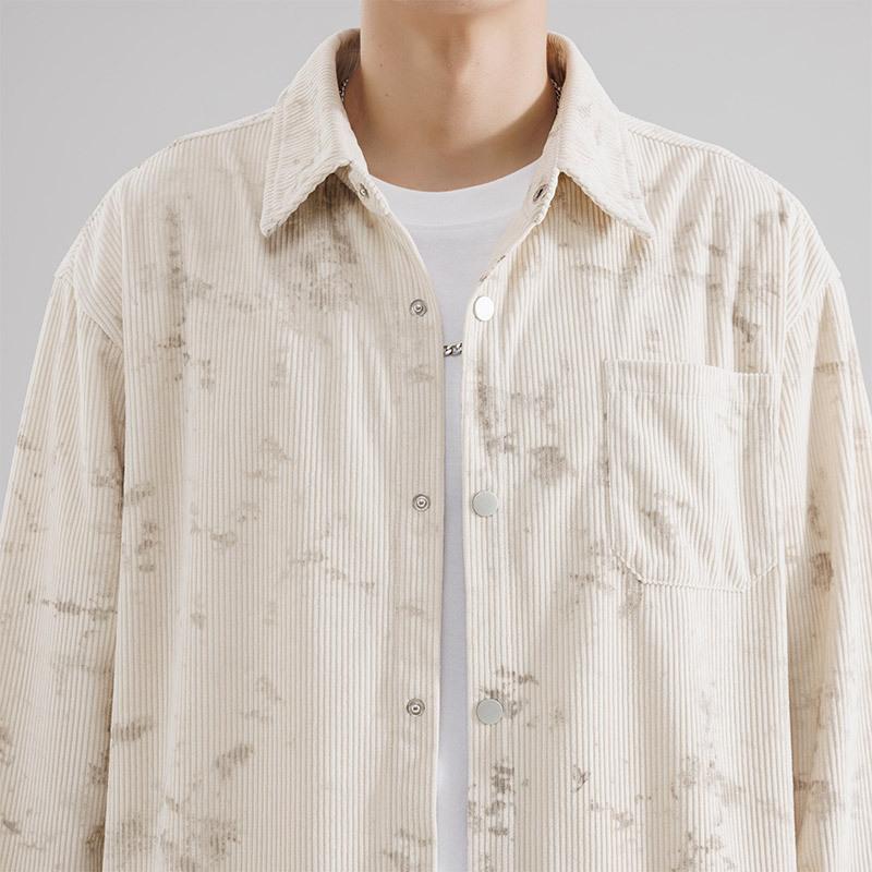 Вельветовая рабочая рубашка для мужчин Весна и осень Новая Ретро Свободная Рубашка с длинным рукавом с принтом Модная куртка