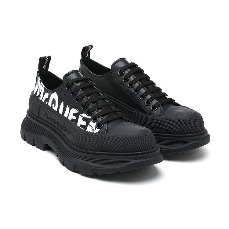 Alexander Mcqueen Кроссовки 'Black White' с шнуровкой и принтом 'Graffiti Tread Slick' 711108WIAT61070