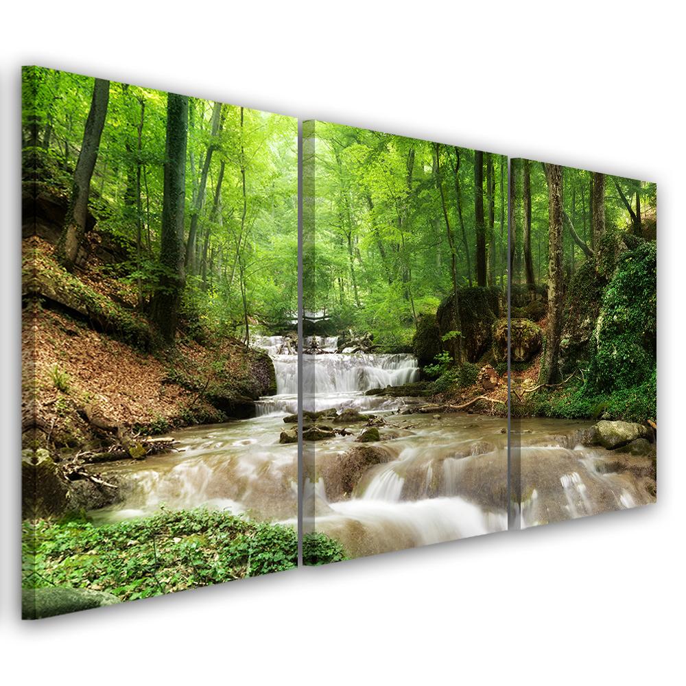Three piece picture canvas print Waterfall Forest Stream Nature