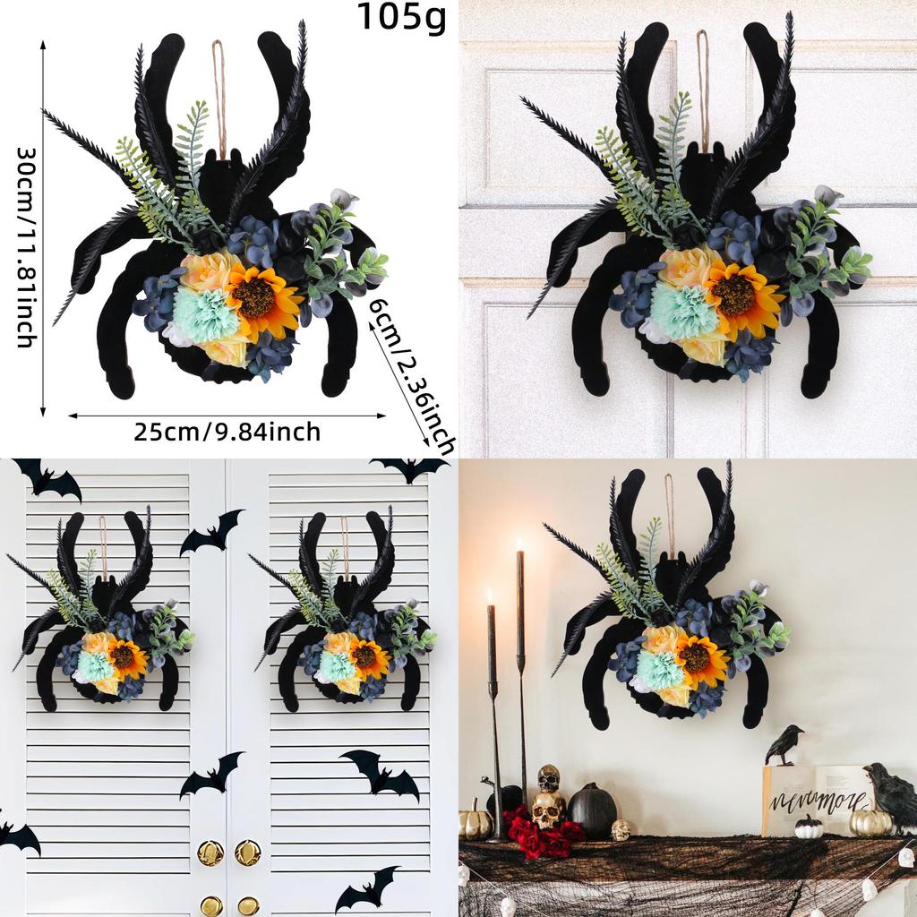 Деревянная табличка «Паук» Подвеска на дверь с искусственными цветами для декора двора на Хэллоуин