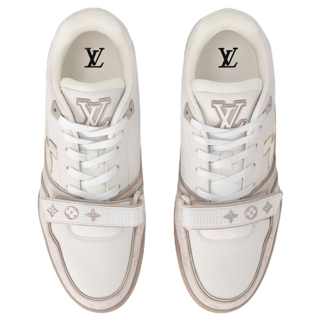 Louis Vuitton Кроссовки Коровья кожа Низкие Скейтбордические туфли Унисекс Бежевый 1AHTUE