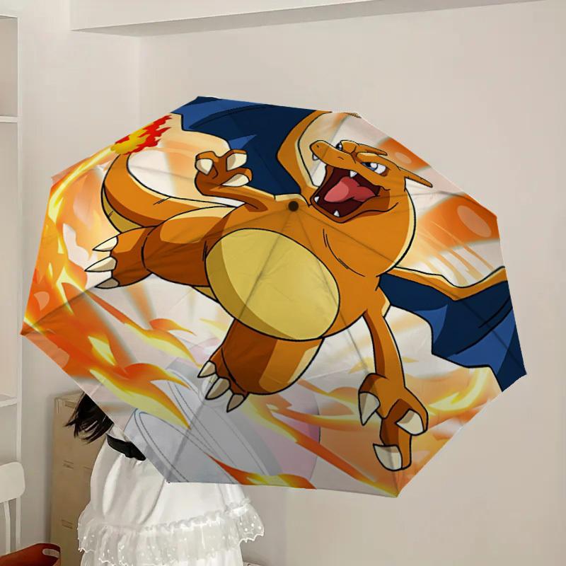 1pc Charizard Fire Automatic Folding Umbrella - Compact 8-Rib Design, Durable Plastic & Iron, Lightweight for Outdoor Daily Use, a0929175