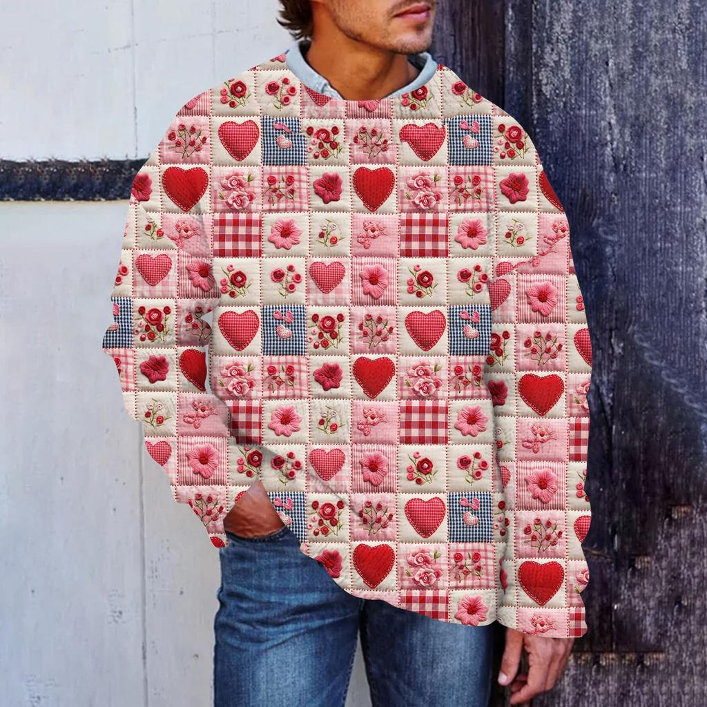 Мужской свитер с принтом ко Дню святого Валентина, толстовка с круглым вырезом, свободный топ с длинными рукавами