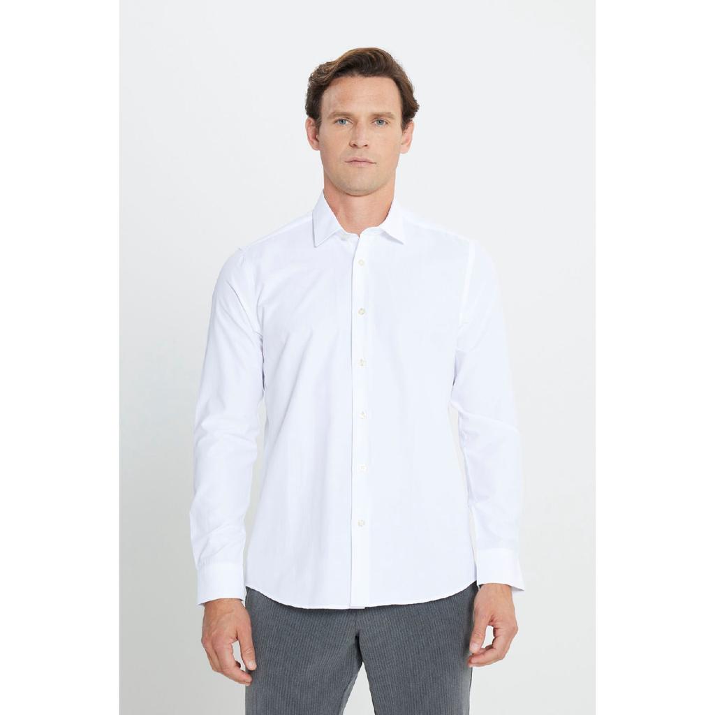 Men's White Easy-iron Slim Fit Slim Fit Classic Collar Cotton Shirt