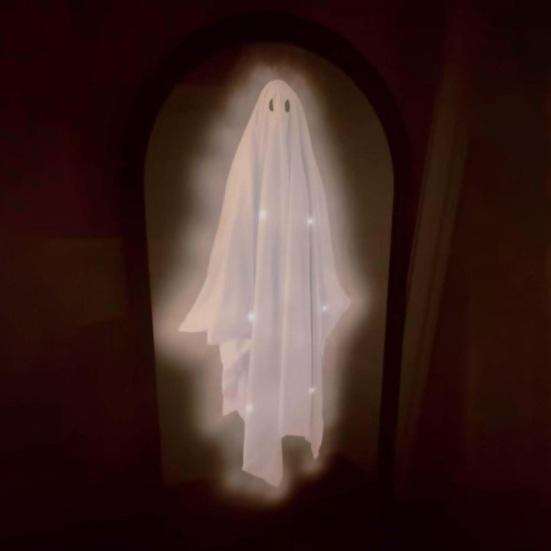 Halloween Hologram Ghost Mirror LED Light Up Spooky Ghost Mirror for Halloween Indoor Outdoor Haunted House Room Decor