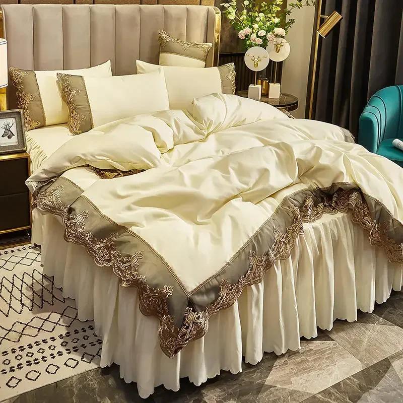 Lace Edge Bed Skirt Bed Cover Matte Four Piece Set, 1.5m 1.8m European Style Thickened Version