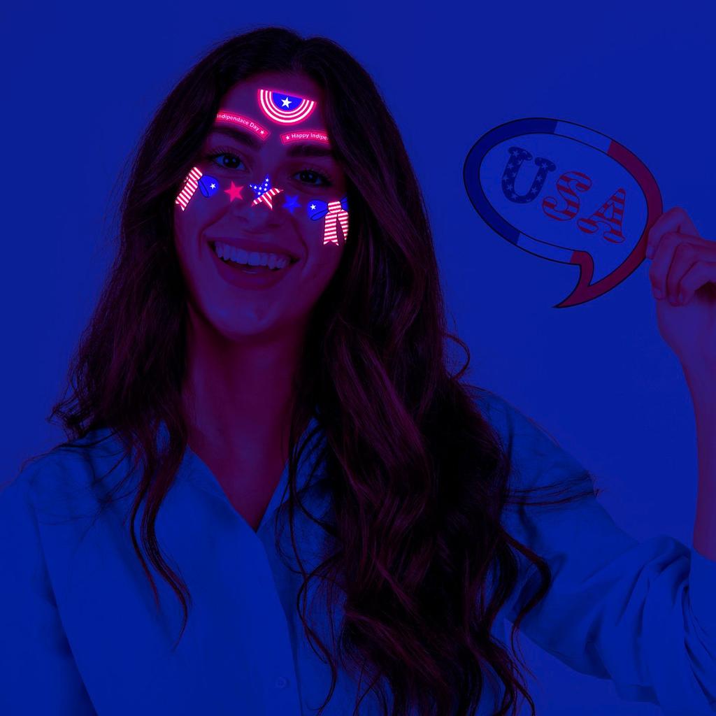 Флуоресцентная наклейка для лица, тату-наклейка, вечеринка в США, светящаяся водонепроницаемая тату-наклейка