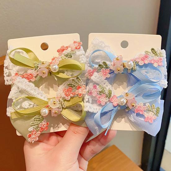 Заколка для волос Девочка Тонкая Кружево Органза Вышивка Цветочное Кружево Имитация Жемчуга Декор Заколка для волос Стиль Весенний Лес Заколка для волос