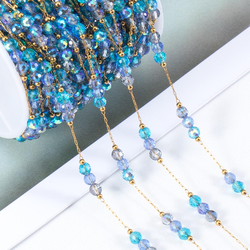 1Meter Stainless Steel Crystal Beading Chain Iridescence Transparent Beaded Body Chains for DIY Necklace Bracelet Jewelry Making