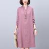 2024 Casual Loose-Fit Pure Cotton Dress for Middle-Aged Women: Long-Sleeved, Belly-Covering, Age-Reducing for Spring and Autumn